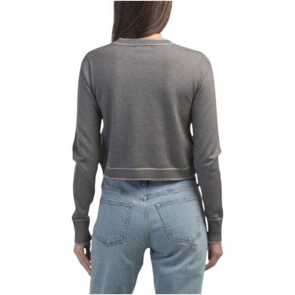 THEO & SPENCE Stripe Trim Cropped Crew Neck Sweater - Picture 2 of 3